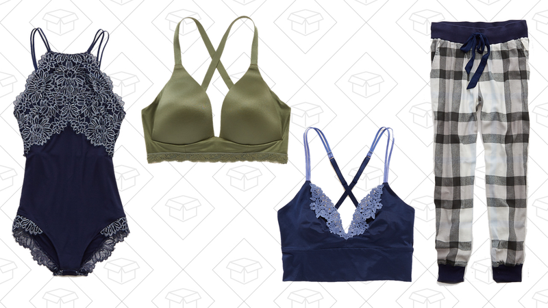 Magical Lace + Shine Bodysuit, $40 | Sunnie Wireless Lightly Lined Bra, $40 | Sunnie Longline Bralette, $35 | Coziest PJ Jogger Pant, $35